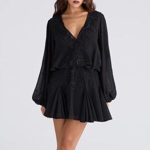 Gianna Beaded Godet Long Sleeve Minidress